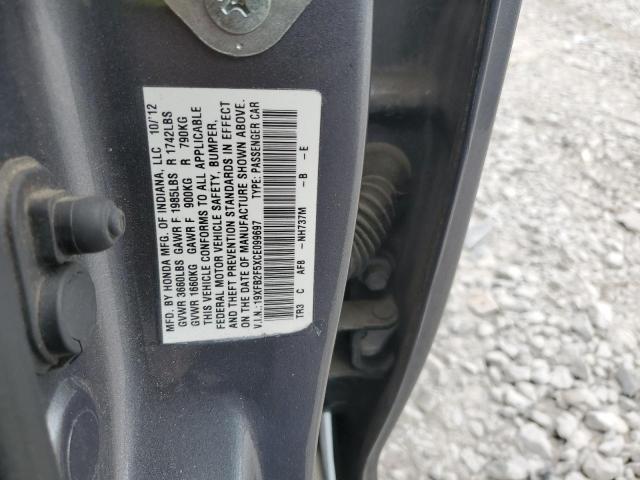 19XFB2F5XCE099697 - 2012 HONDA CIVIC LX GRAY photo 12