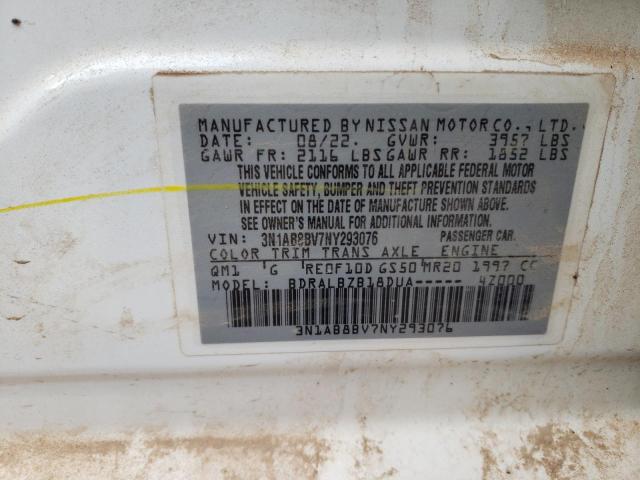 3N1AB8BV7NY293076 - 2022 NISSAN SENTRA S WHITE photo 13