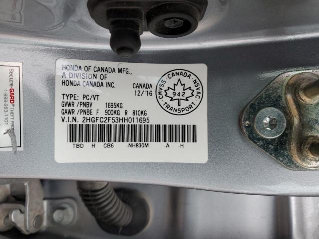 2HGFC2F53HH011695 - 2017 HONDA CIVIC LX SILVER photo 13