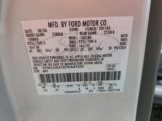 1FMCU03157KA97230 - 2007 FORD ESCAPE XLT SILVER photo 12