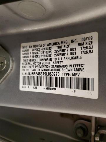 5J6RE48379L060278 - 2009 HONDA CR-V LX SILVER photo 14