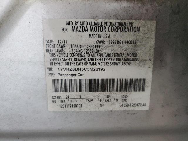 1YVHZ8DH5C5M22192 - 2012 MAZDA 6 I SILVER photo 12