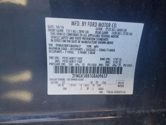 2FMGK5B81GBA09657 - 2016 FORD FLEX SE BLACK photo 12