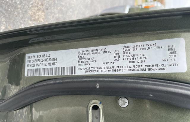 3C6UR5CL4MG524464 - 2021 RAM 2500 TRADESMAN Жасыл фото 10