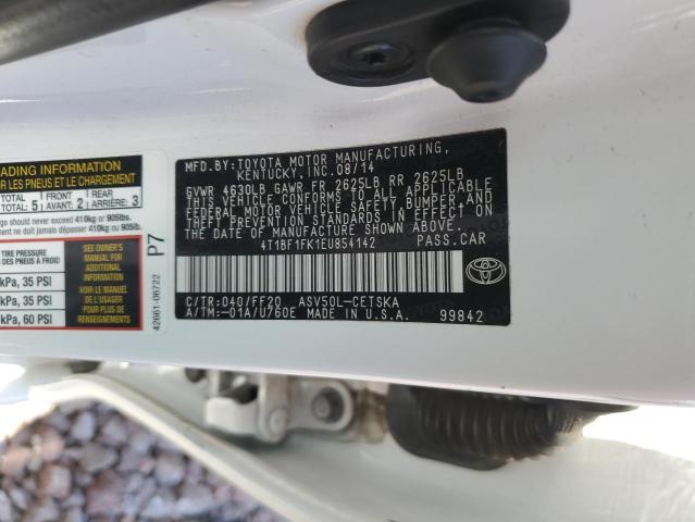 4T1BF1FK1EU854142 - 2014 TOYOTA CAMRY L WHITE photo 12