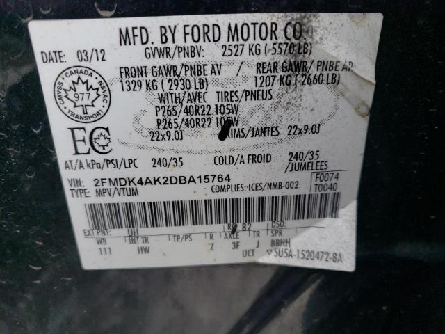 2FMDK4AK2DBA15764 - 2013 FORD EDGE SPORT BLACK photo 14