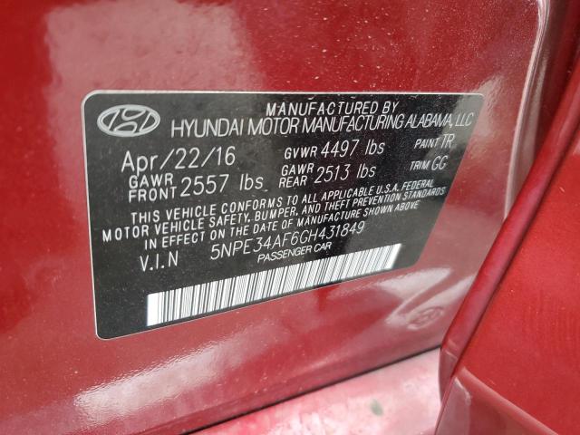 5NPE34AF6GH431849 - 2016 HYUNDAI SONATA SPORT RED photo 13