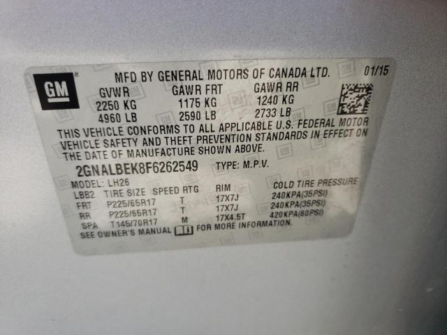 2GNALBEK8F6262549 - 2015 CHEVROLET EQUINOX LT SILVER photo 13