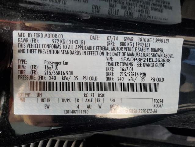 1FADP3F21EL363538 - 2014 FORD FOCUS SE BLACK photo 13