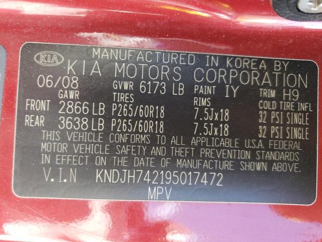 KNDJH742195017472 - 2009 KIA BORREGO LX RED photo 13