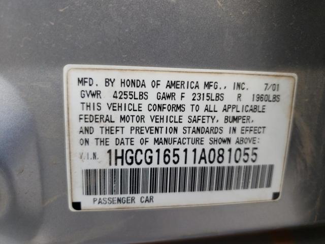 1HGCG16511A081055 - 2001 HONDA ACCORD EX SILVER photo 12