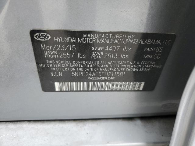 5NPE24AF6FH211581 - 2015 HYUNDAI SONATA SE SILVER photo 12