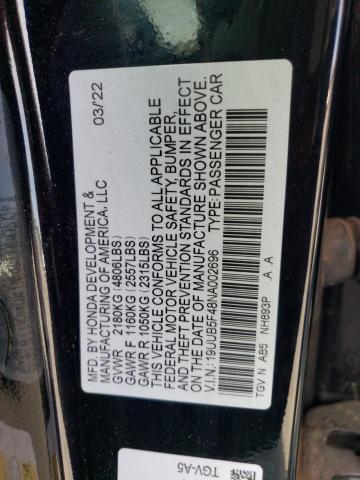 19UUB5F48NA002696 - 2022 ACURA TLX TECHNOLOGY BLACK photo 12