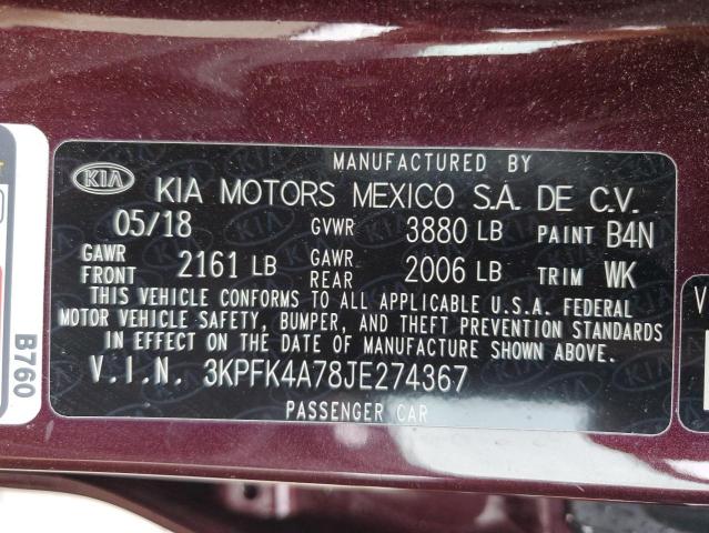 3KPFK4A78JE274367 - 2018 KIA FORTE LX MAROON photo 13