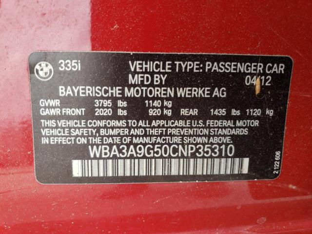 WBA3A9G50CNP35310 - 2012 BMW 335 I RED photo 12