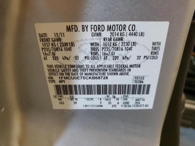 1FMCU0E75CKB68728 - 2012 FORD ESCAPE LIMITED SILVER photo 12