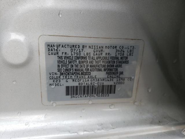 3N1CN7AP2HL903223 - 2017 NISSAN VERSA S SILVER photo 13