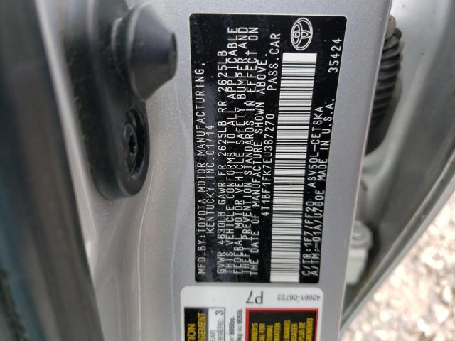 4T1BF1FK7EU367270 - 2014 TOYOTA CAMRY L SILVER photo 12