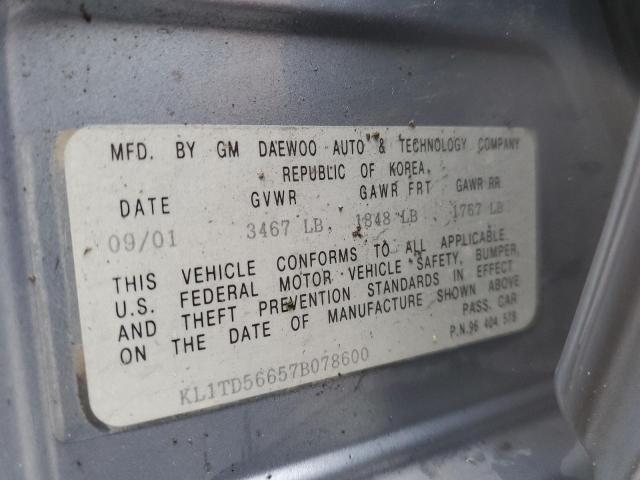 KL1TD56657B078600 - 2007 CHEVROLET AVEO BASE BLUE photo 12