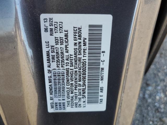 5FNRL5H49EB002051 - 2014 HONDA ODYSSEY EX GRAY photo 13