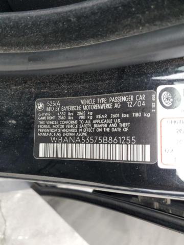 WBANA53575B861255 - 2005 BMW 525I I BLACK photo 12