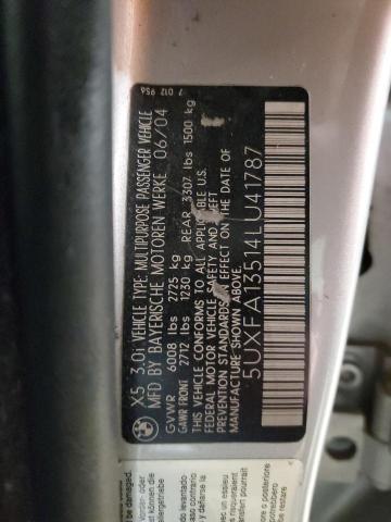 5UXFA13514LU41787 - 2004 BMW X5 3.0I SILVER photo 12