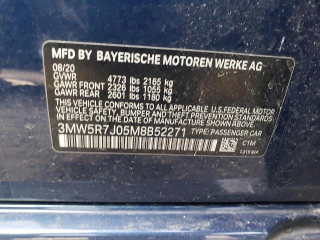 3MW5R7J05M8B52271 - 2021 BMW 330XI BLUE photo 12