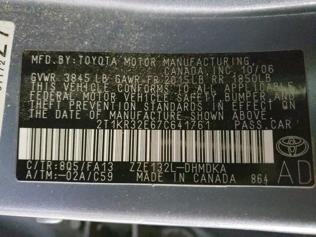 2T1KR32E67C641761 - 2007 TOYOTA COROLLA MA XR BLUE photo 12