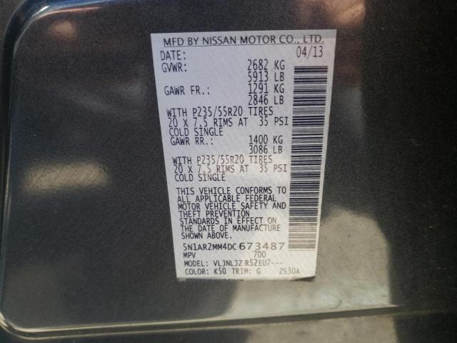 5N1AR2MM4DC673487 - 2013 NISSAN PATHFINDER S GRAY photo 13