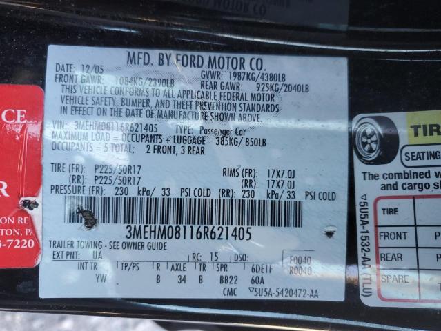 3MEHM08116R621405 - 2006 MERCURY MILAN PREMIER BLACK photo 12