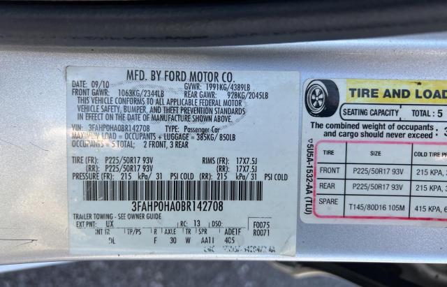 3FAHP0HA0BR142708 - 2011 FORD FUSION SE GRAY photo 10