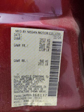 1N4AL3AP9FN368137 - 2015 NISSAN ALTIMA 2.5 RED photo 13