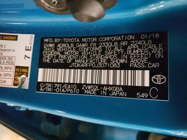 JTDKARFP0J3071083 - 2018 TOYOTA PRIUS PRIM ტალღისფერი ფოტო 13