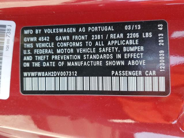 WVWFW8AH2DV007312 - 2013 VOLKSWAGEN EOS LUX 红色 照片 12