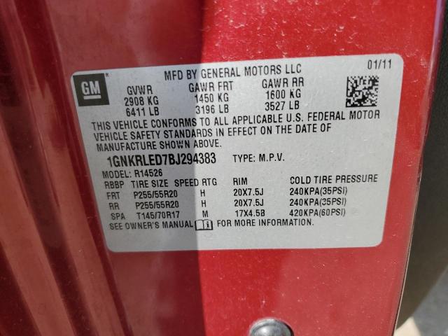 1GNKRLED7BJ294383 - 2011 CHEVROLET TRAVERSE LTZ RED photo 13