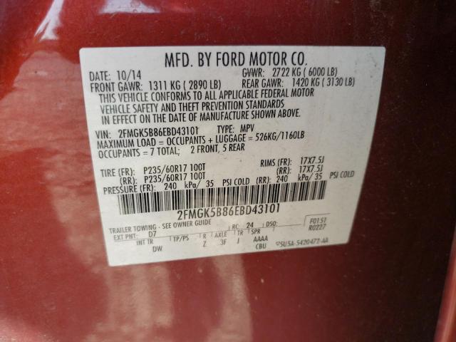 2FMGK5B86EBD43101 - 2014 FORD FLEX SE RED photo 13