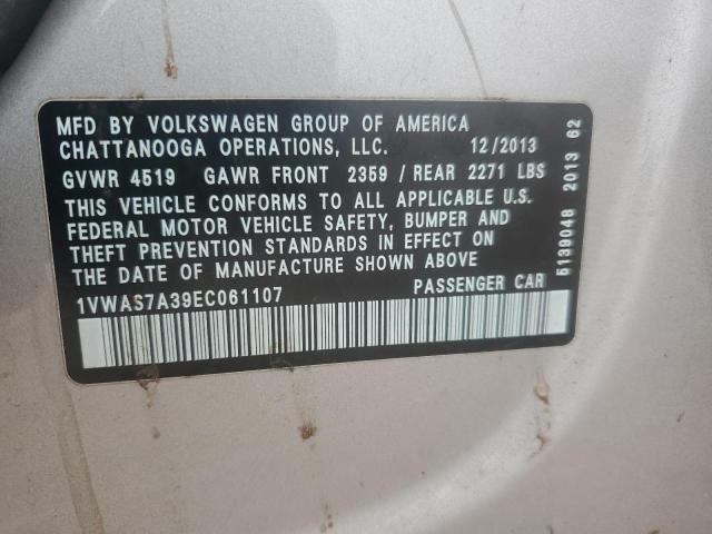 1VWAS7A39EC061107 - 2014 VOLKSWAGEN PASSAT S SILVER photo 12