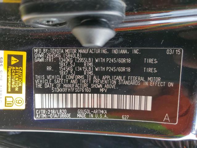 5TDKKRFH1FS076160 - 2015 TOYOTA HIGHLANDER XLE Սև լուսանկար 13