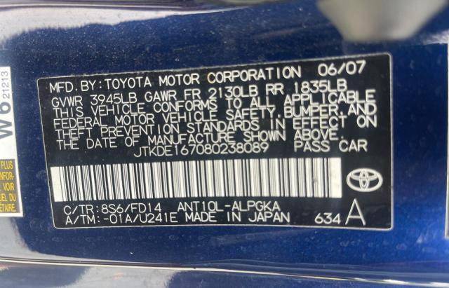 JTKDE167080238089 - 2008 TOYOTA SCION TC 蓝色 照片 10