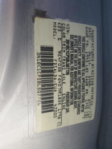 3N1BC1CP5BL507726 - 2011 NISSAN VERSA S SILVER photo 12