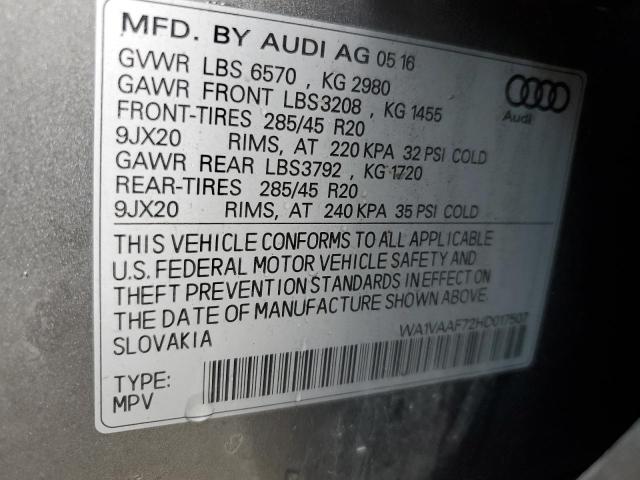 WA1VAAF72HD017507 - 2017 AUDI Q7 PRESTIGE GRAY photo 13