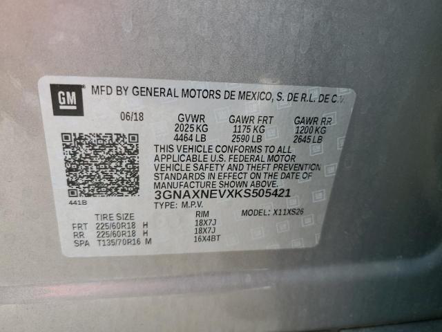 3GNAXNEVXKS505421 - 2019 CHEVROLET EQUINOX PREMIER SILVER photo 13