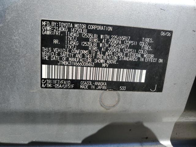 JTMBK31V666008463 - 2006 TOYOTA RAV4 LIMITED SILVER photo 13