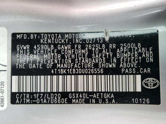 4T1BK1EB3DU026556 - 2013 TOYOTA AVALON BASE 银色 照片 12