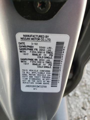 JN8DR09YX2W732799 - 2002 NISSAN PATHFINDER LE 银色 照片 12