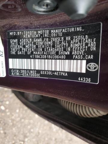 4T1BK3DB1BU396480 - 2011 TOYOTA AVALON BASE BURGUNDY photo 13