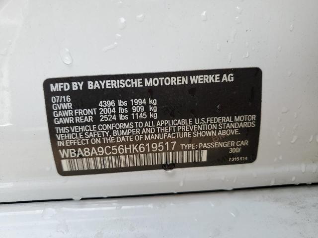 WBA8A9C56HK619517 - 2017 BMW 320 I WHITE photo 12