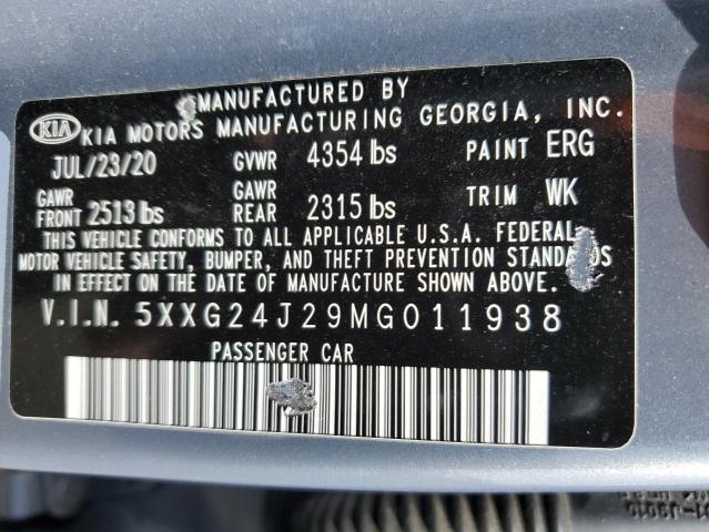 5XXG24J29MG011938 - 2021 KIA K5 LX GRAY photo 12