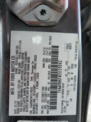 1FA6P0H74F5119243 - 2015 FORD FUSION SE GRAY photo 12