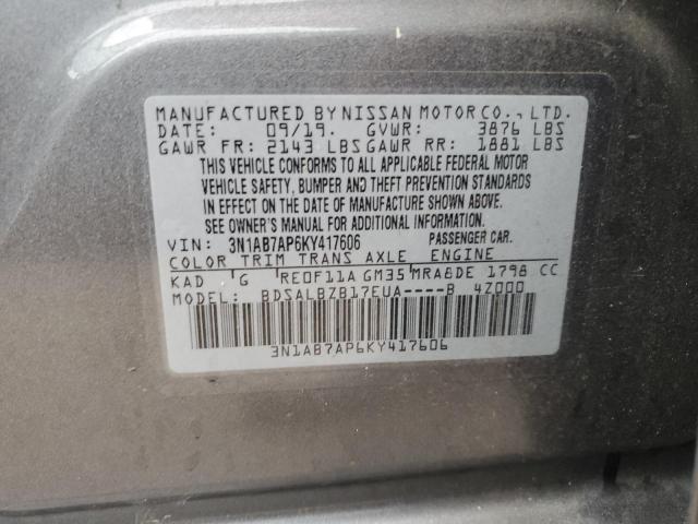 3N1AB7AP6KY417606 - 2019 NISSAN SENTRA S GRAY photo 13